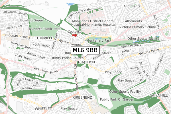 ML6 9BB map - small scale - OS Open Zoomstack (Ordnance Survey)