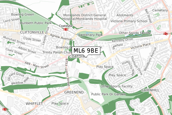 ML6 9BE map - small scale - OS Open Zoomstack (Ordnance Survey)