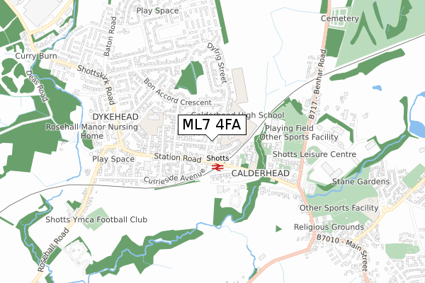 ML7 4FA map - small scale - OS Open Zoomstack (Ordnance Survey)