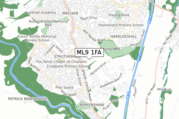 ML9 1FA map - small scale - OS Open Zoomstack (Ordnance Survey)