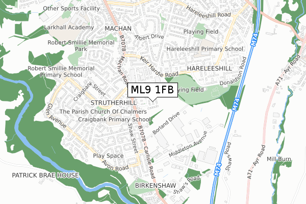 ML9 1FB map - small scale - OS Open Zoomstack (Ordnance Survey)