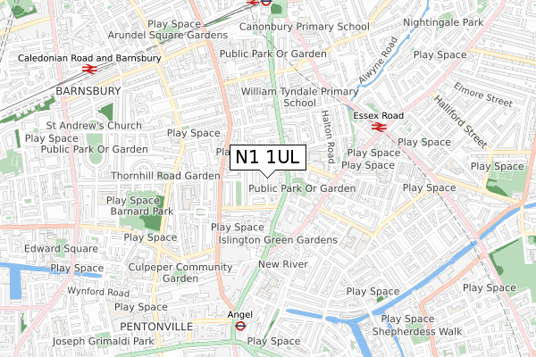 N1 1UL map - small scale - OS Open Zoomstack (Ordnance Survey)
