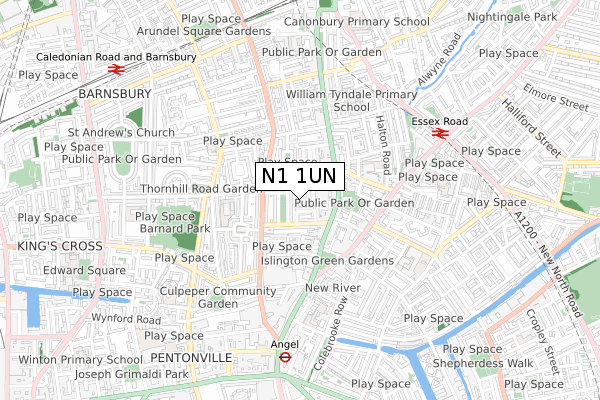 N1 1UN map - small scale - OS Open Zoomstack (Ordnance Survey)