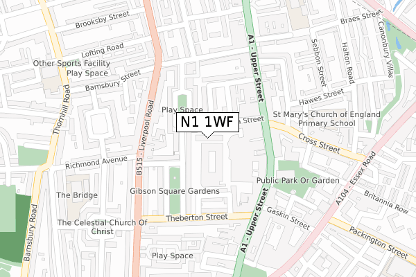 N1 1WF map - large scale - OS Open Zoomstack (Ordnance Survey)