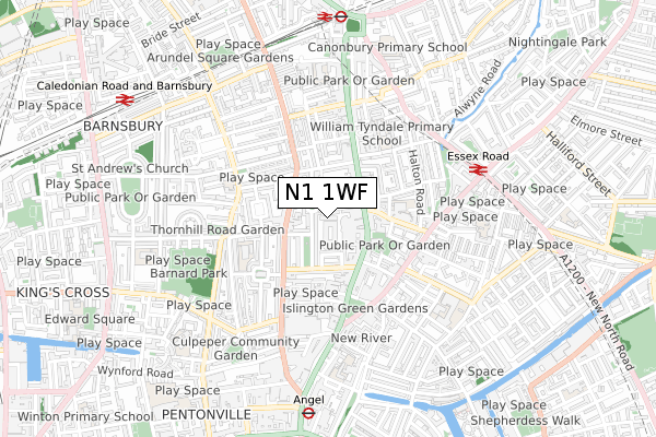 N1 1WF map - small scale - OS Open Zoomstack (Ordnance Survey)