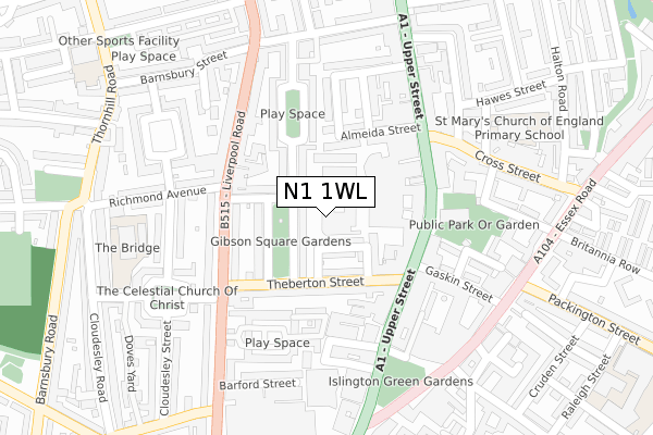 N1 1WL map - large scale - OS Open Zoomstack (Ordnance Survey)