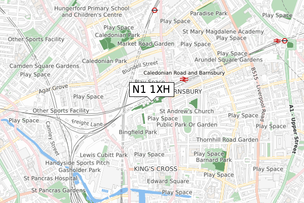 N1 1XH map - small scale - OS Open Zoomstack (Ordnance Survey)
