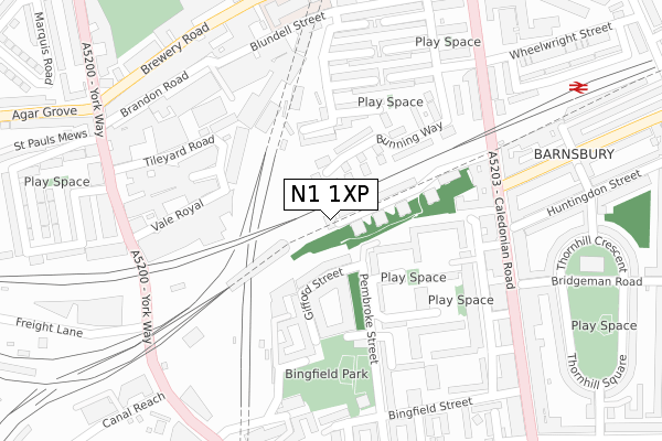 N1 1XP map - large scale - OS Open Zoomstack (Ordnance Survey)