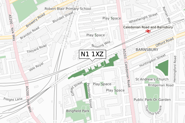 N1 1XZ map - large scale - OS Open Zoomstack (Ordnance Survey)