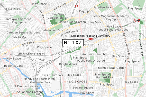 N1 1XZ map - small scale - OS Open Zoomstack (Ordnance Survey)