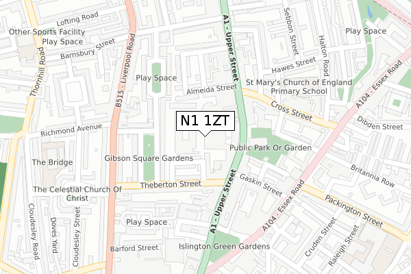 N1 1ZT map - large scale - OS Open Zoomstack (Ordnance Survey)