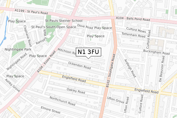 N1 3FU map - large scale - OS Open Zoomstack (Ordnance Survey)