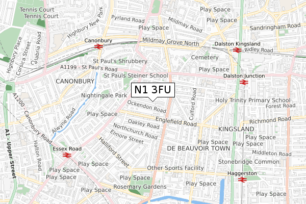 N1 3FU map - small scale - OS Open Zoomstack (Ordnance Survey)