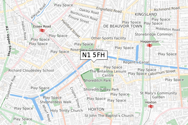 N1 5FH map - small scale - OS Open Zoomstack (Ordnance Survey)