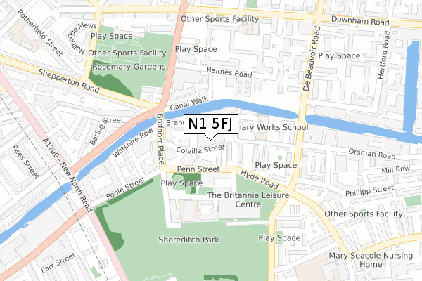 N1 5FJ map - large scale - OS Open Zoomstack (Ordnance Survey)