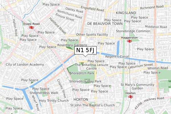 N1 5FJ map - small scale - OS Open Zoomstack (Ordnance Survey)