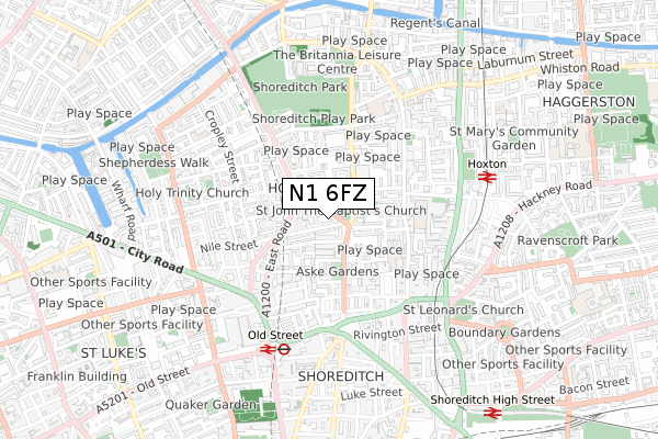 N1 6FZ map - small scale - OS Open Zoomstack (Ordnance Survey)