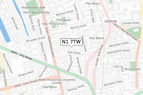 N1 7TW map - large scale - OS Open Zoomstack (Ordnance Survey)