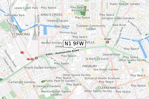 N1 9FW map - small scale - OS Open Zoomstack (Ordnance Survey)