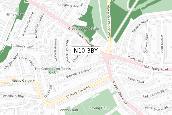 N10 3BY map - large scale - OS Open Zoomstack (Ordnance Survey)