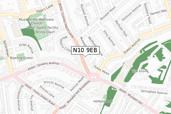 N10 9EB map - large scale - OS Open Zoomstack (Ordnance Survey)