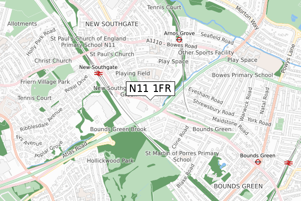 N11 1FR map - small scale - OS Open Zoomstack (Ordnance Survey)