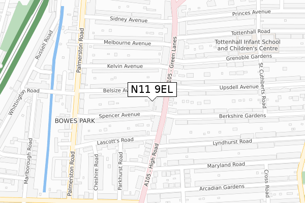 N11 9EL map - large scale - OS Open Zoomstack (Ordnance Survey)