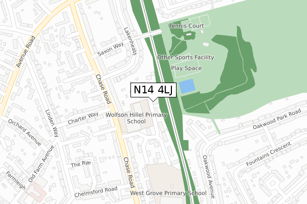 N14 4LJ map - large scale - OS Open Zoomstack (Ordnance Survey)