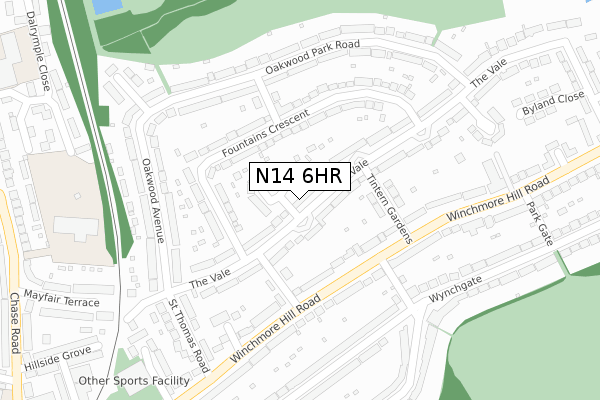 N14 6HR map - large scale - OS Open Zoomstack (Ordnance Survey)