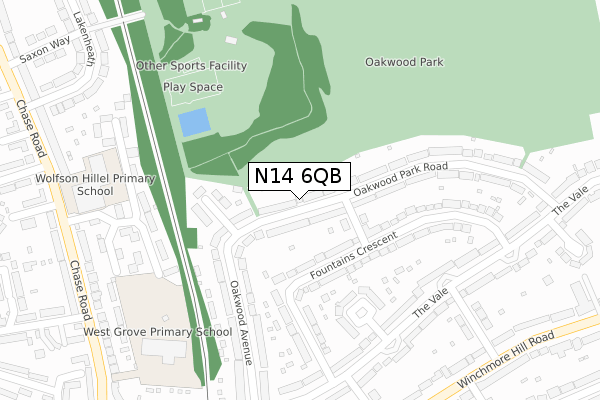 N14 6QB map - large scale - OS Open Zoomstack (Ordnance Survey)