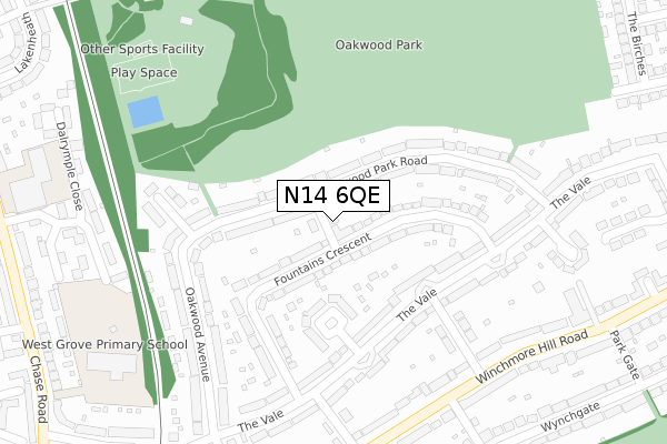 N14 6QE map - large scale - OS Open Zoomstack (Ordnance Survey)