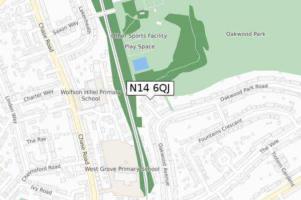 N14 6QJ map - large scale - OS Open Zoomstack (Ordnance Survey)