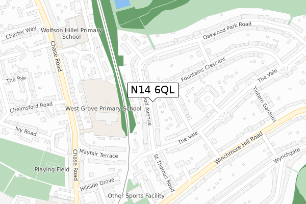 N14 6QL map - large scale - OS Open Zoomstack (Ordnance Survey)