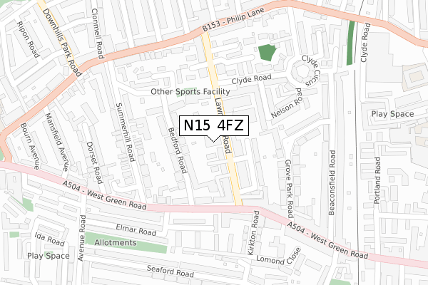 N15 4FZ map - large scale - OS Open Zoomstack (Ordnance Survey)