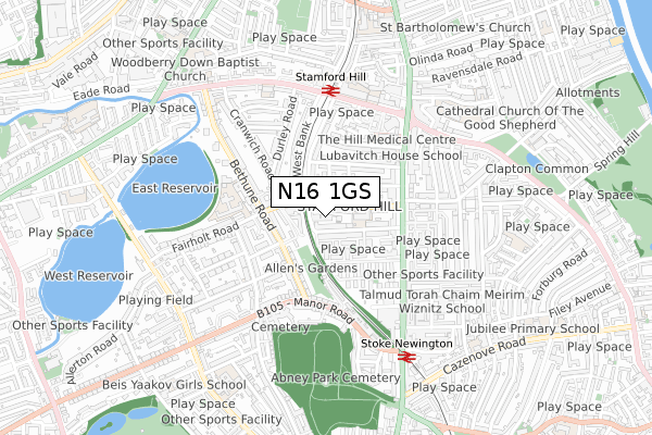 N16 1GS map - small scale - OS Open Zoomstack (Ordnance Survey) N16 1GS map - small scale - OS Open Zoomstack (Ordnance Survey)