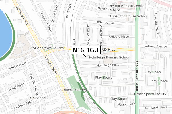 N16 1GU map - large scale - OS Open Zoomstack (Ordnance Survey)