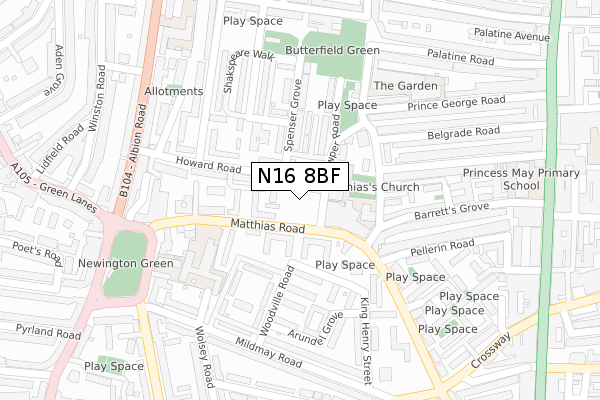 N16 8BF map - large scale - OS Open Zoomstack (Ordnance Survey)