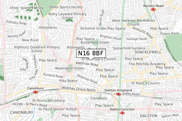 N16 8BF map - small scale - OS Open Zoomstack (Ordnance Survey)