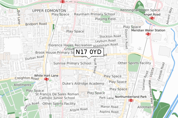 N17 0YD map - small scale - OS Open Zoomstack (Ordnance Survey) N17 0YD map - small scale - OS Open Zoomstack (Ordnance Survey)
