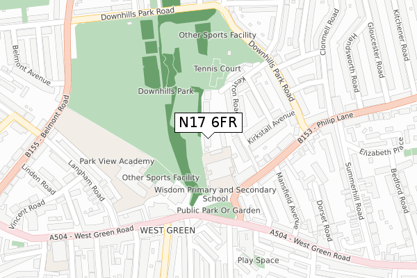 N17 6FR map - large scale - OS Open Zoomstack (Ordnance Survey)