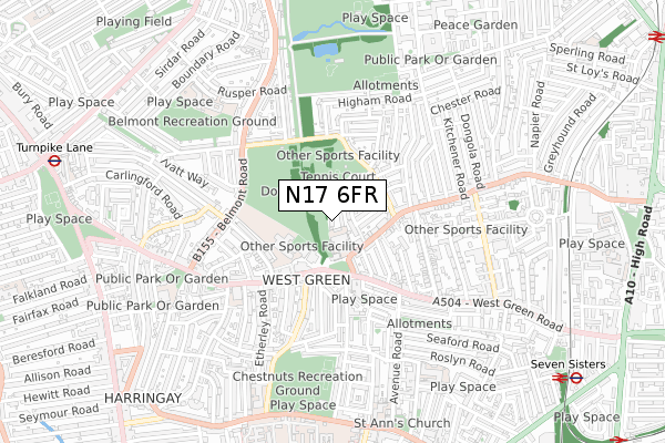 N17 6FR map - small scale - OS Open Zoomstack (Ordnance Survey)