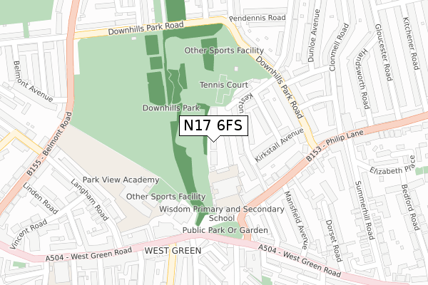 N17 6FS map - large scale - OS Open Zoomstack (Ordnance Survey)
