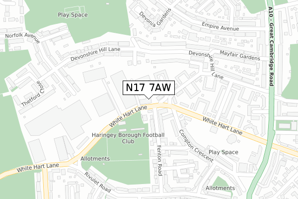 N17 7AW map - large scale - OS Open Zoomstack (Ordnance Survey)