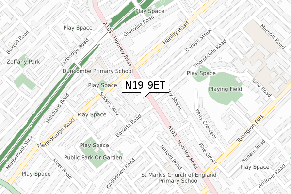 N19 9ET map - large scale - OS Open Zoomstack (Ordnance Survey) N19 9ET map - large scale - OS Open Zoomstack (Ordnance Survey)