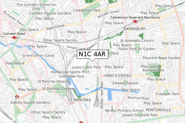 N1C 4AR map - small scale - OS Open Zoomstack (Ordnance Survey)