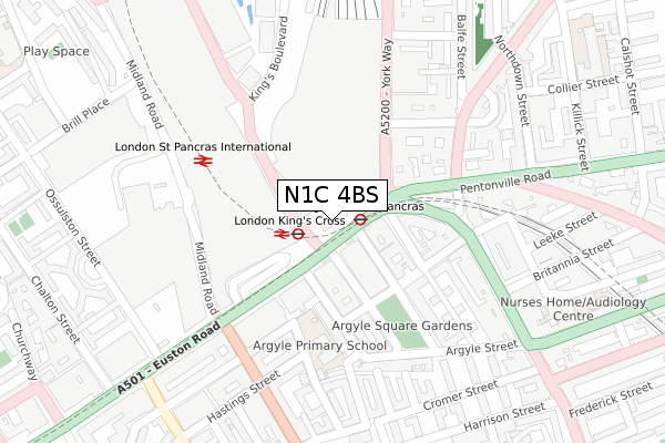 N1C 4BS map - large scale - OS Open Zoomstack (Ordnance Survey)