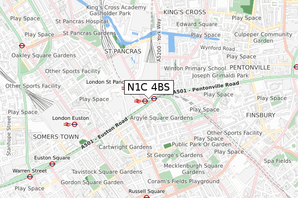 N1C 4BS map - small scale - OS Open Zoomstack (Ordnance Survey)