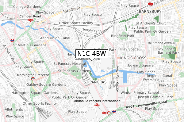 N1C 4BW map - small scale - OS Open Zoomstack (Ordnance Survey)