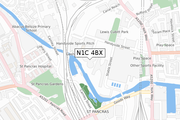 N1C 4BX map - large scale - OS Open Zoomstack (Ordnance Survey)
