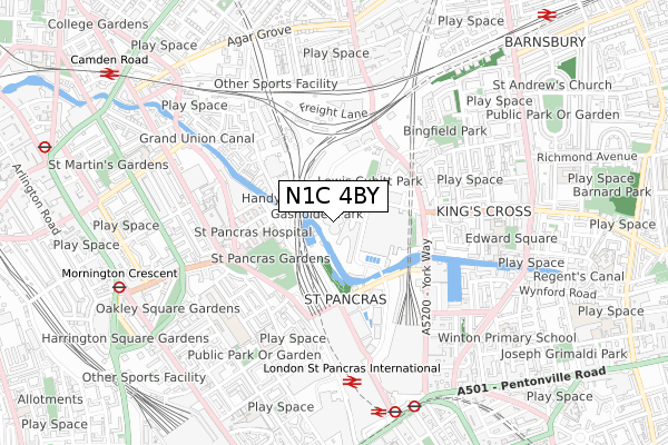 N1C 4BY map - small scale - OS Open Zoomstack (Ordnance Survey)